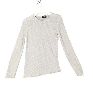 GIORGIO ARMANI Sweater Womens SZ 44 US 12 Gauze Knit Metallic‎ Silver Preppy